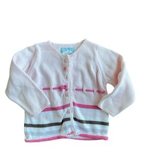 Toddler Pink Striped Knit Cardigan with Bow Accent